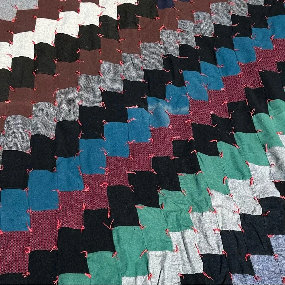 Stairway To Heaven Antique Quilt Wool/Flannel 61”Wx80”L Crazy Quilt Cottagecore